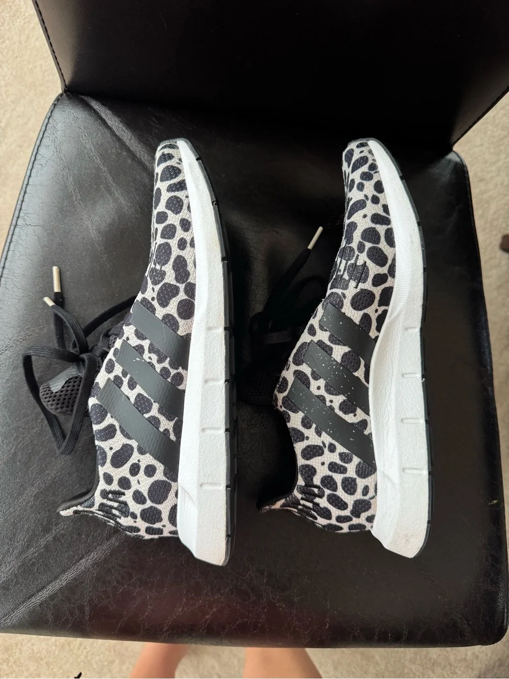adidas Black & White Leopard-Print Trainers